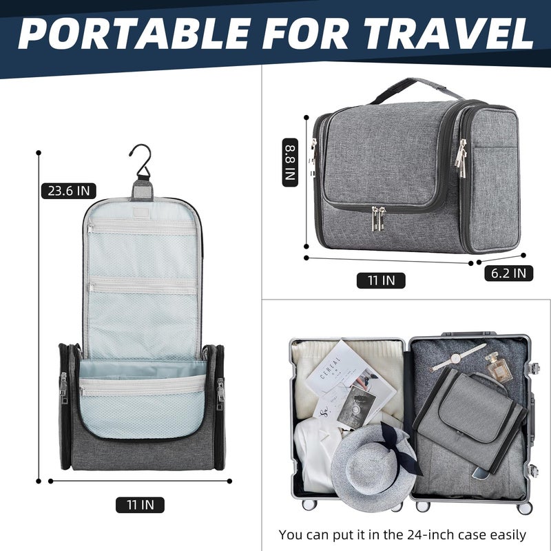 Buruis Large Toiletry Bag for Women and Men, Hanging Travel Bag for Makeup, Cosmetics, Shaving, Toiletries, Water-Resistant Dopp Kit for Gym, Camping, or Daily Use, Oxford Gray - Image 4